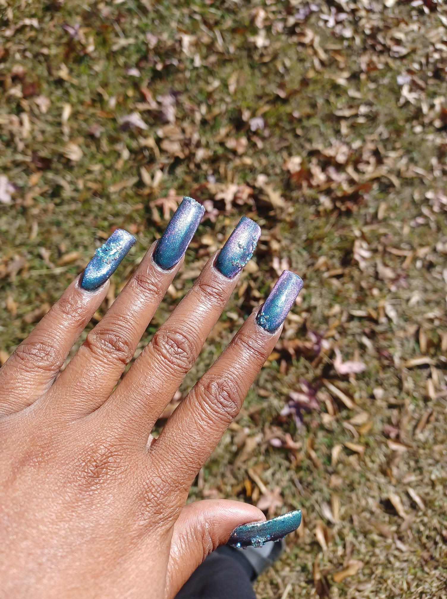 Cat eye teal nail set